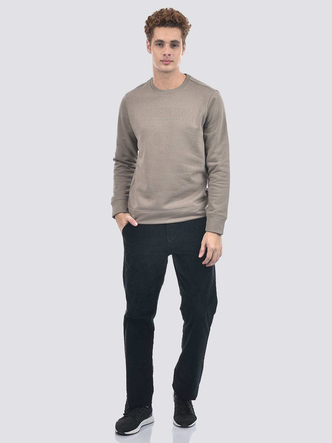 Numero Uno Men Grey Crew Neck Sweatshirt